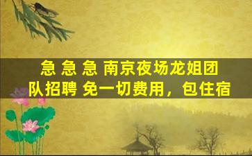 急 急 急 南京夜场龙姐团队招聘 免一切费用，包住宿